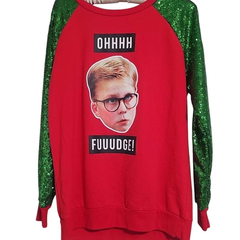 Sweatshirt Christmas Story Sequin Oh Fudge Ralphie Size XL EUC